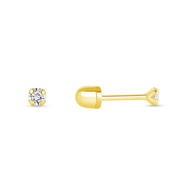 14K - Round Cz 2mm Stud - Screw Back