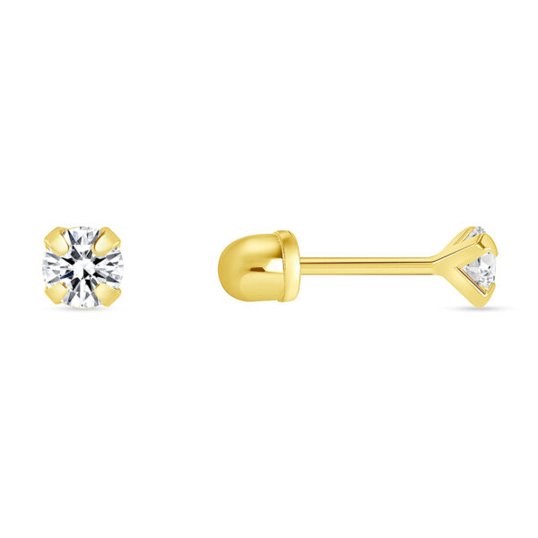 14K - Round Cz 3mm Stud - Screw Back