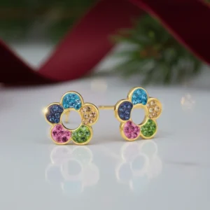 14K - Multicolor Flower Stud
