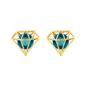 14K - 3D - 6mm Diamond Shape Cz Stud