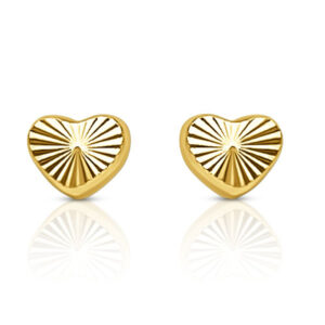 14K Diamond Cut Heart Stud