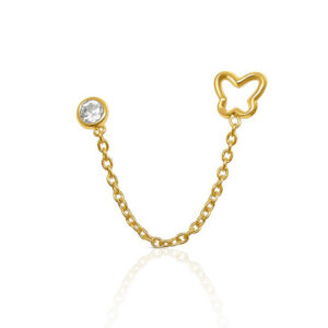 14K Double Piercing Butterfly and Rd Bezel